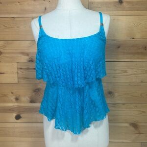 EUC 24th & Ocean Tankini bikini camisole bra top swim suit turquoise lace Large
